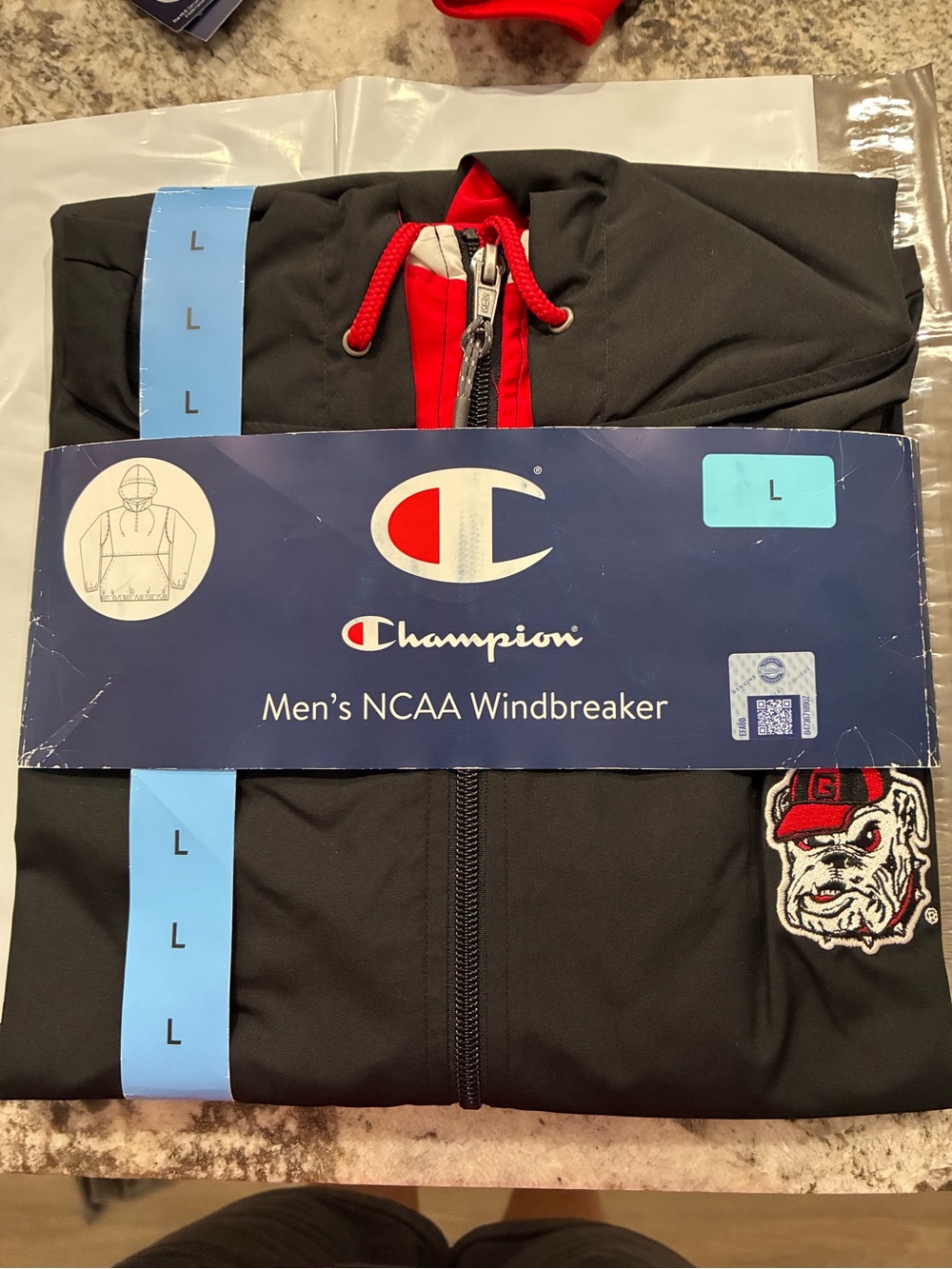 Champion Men’s Black Windbreaker Jacket with Red Accents